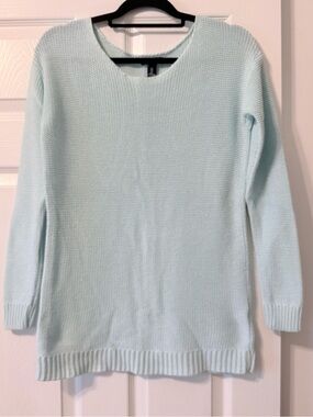 Textured Knit Tunic Sweater Small Ballerina Blue Cotton Blend Chunky Pullover